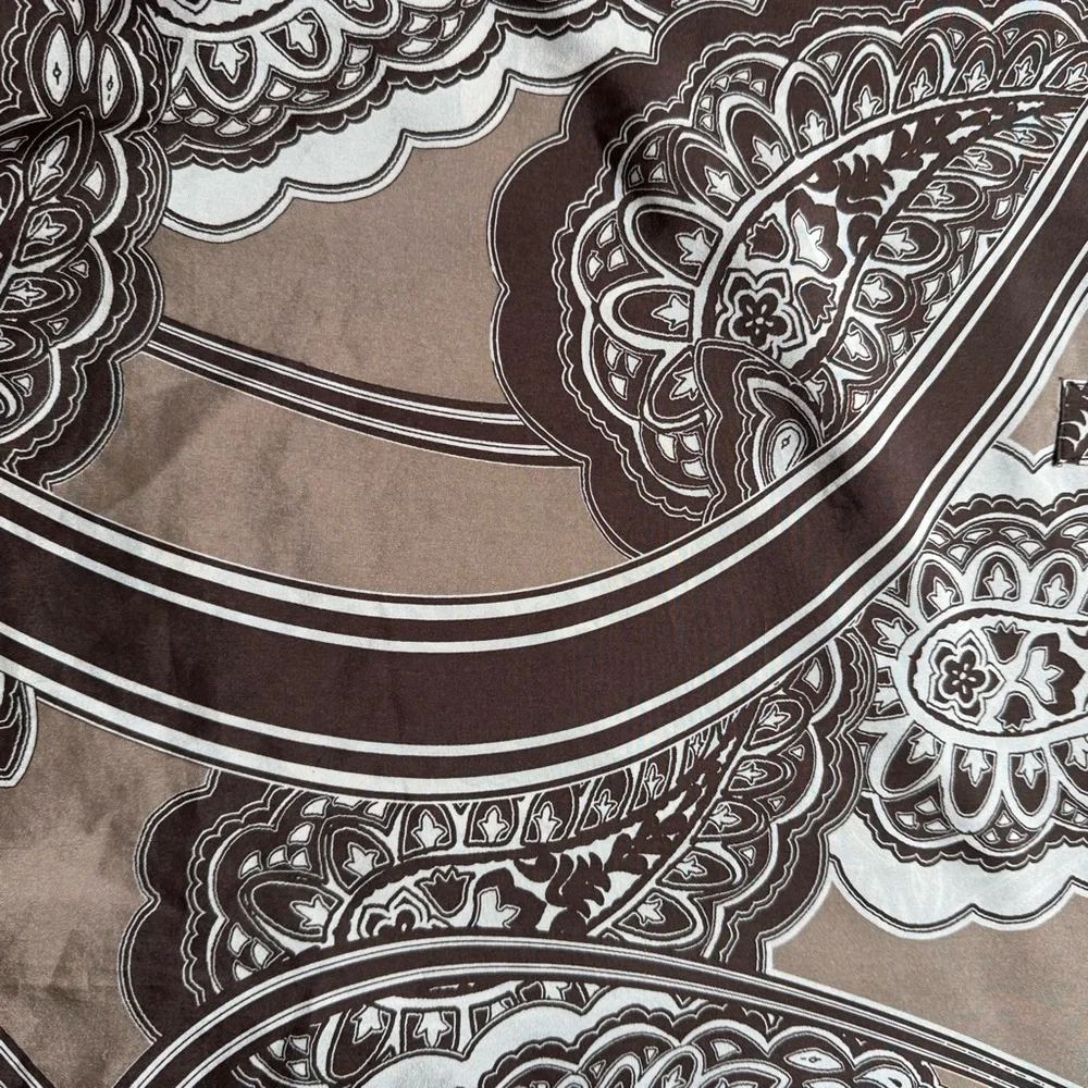 Banana Republic Brown and Off White Paisley Silk Short Sleeve Blouse Top